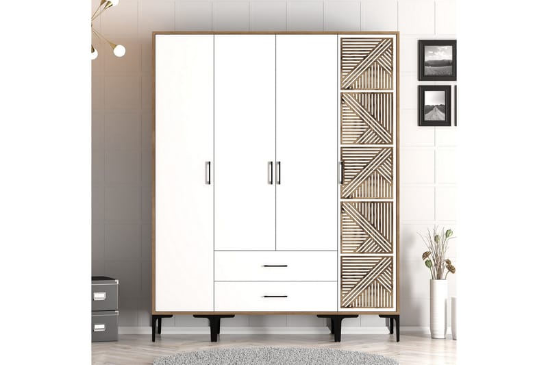 Kumsal Garderobe 160 cm - Hvit/Brun - Oppbevaring - Klesoppbevaring - Garderober & garderobesystem