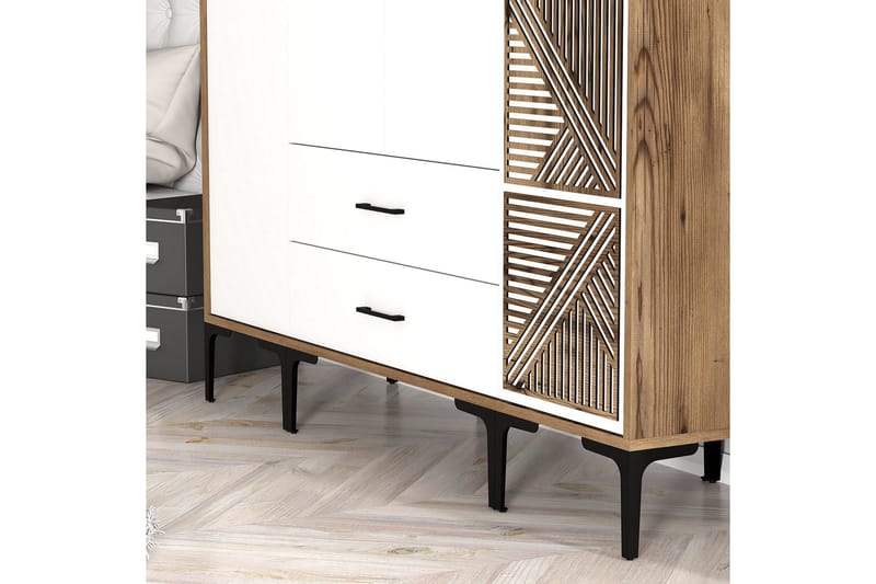 Kumsal Garderobe 160 cm - Hvit/Brun - Oppbevaring - Klesoppbevaring - Garderober & garderobesystem