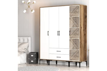 Kumsal Garderobe 160 cm - Hvit/Brun - Oppbevaring - Klesoppbevaring - Garderober & garderobesystem