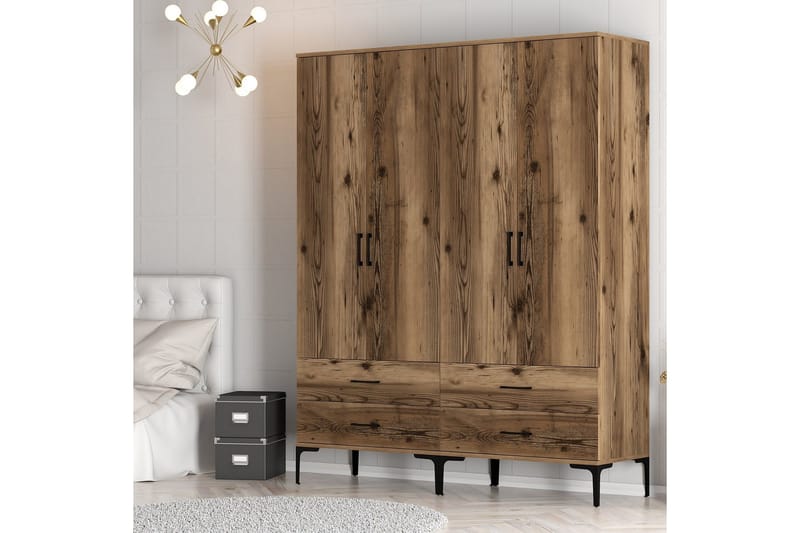 Kumsal Garderobe 160 cm - Valnøtt - Oppbevaring - Klesoppbevaring - Garderober & garderobesystem