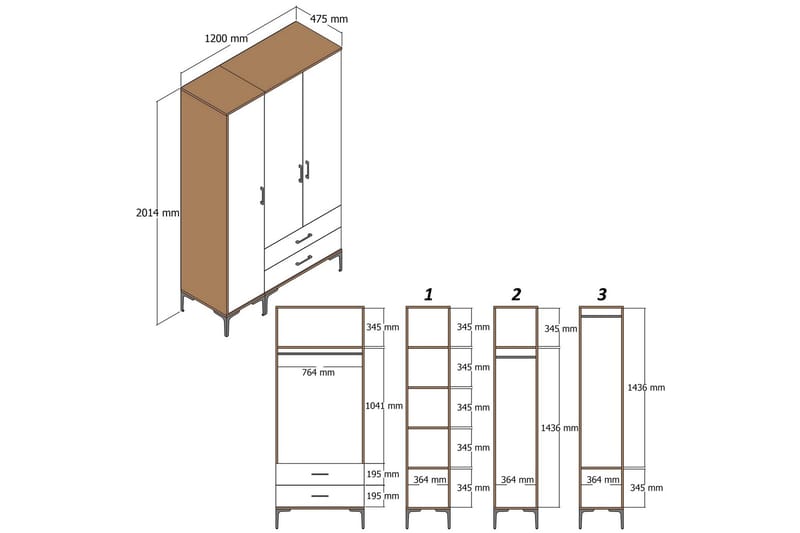 Kumsal Garderobe med Speil - Antrasitt - Oppbevaring - Klesoppbevaring - Garderober & garderobesystem