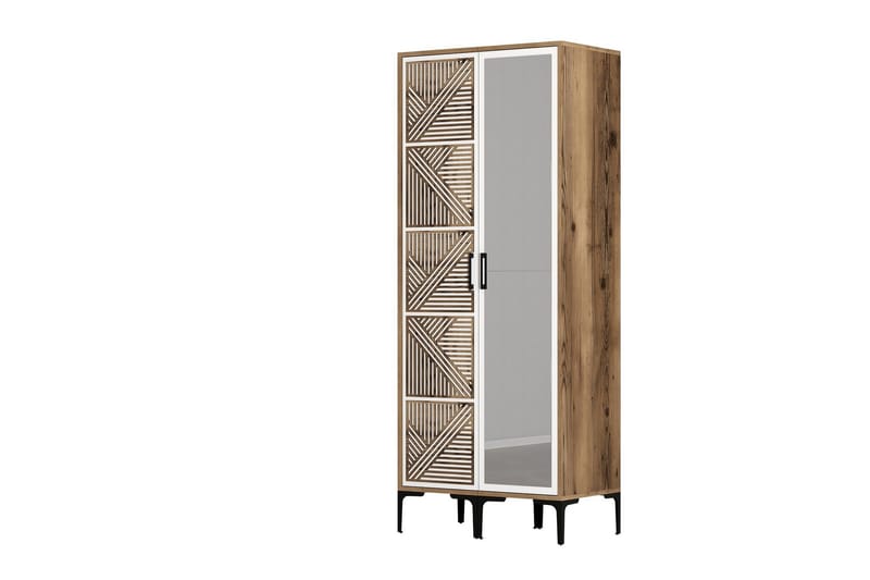 Kumsal Garderobe med Speil - Brun/Hvit - Oppbevaring - Klesoppbevaring - Garderober & garderobesystem
