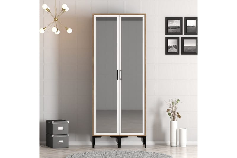 Kumsal Garderobe med Speil - Brun/Hvit - Oppbevaring - Klesoppbevaring - Garderober & garderobesystem