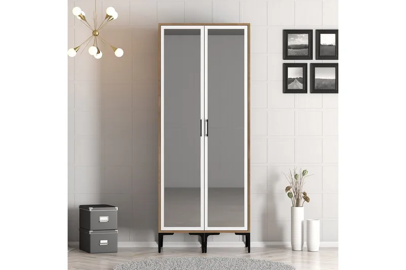 Kumsal Garderobe med Speil, Brun/Hvit