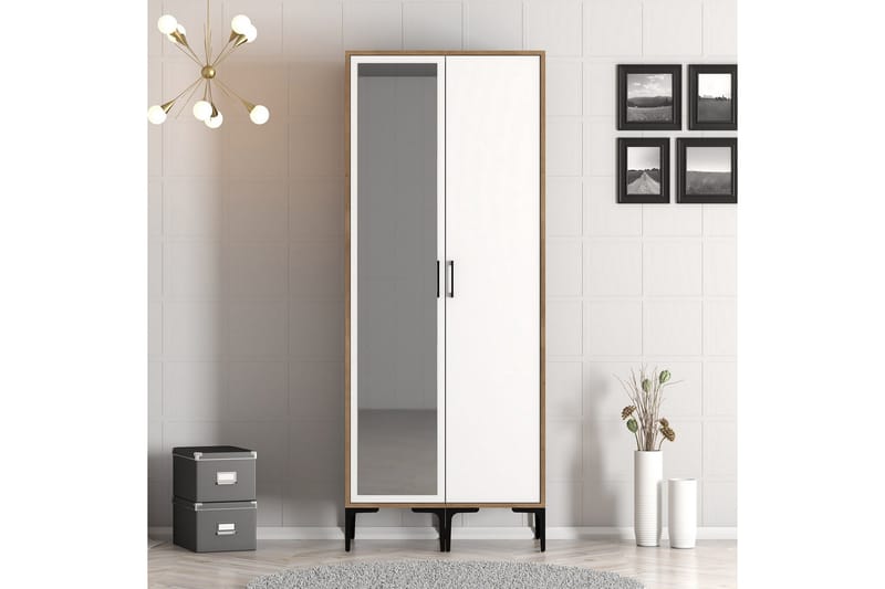 Kumsal Garderobe med Speil, Brun/Hvit