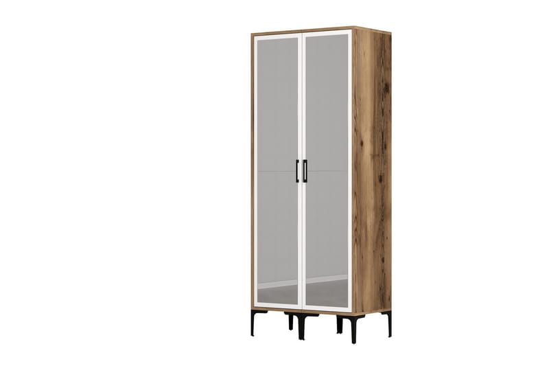Kumsal Garderobe med Speil - Brun/Hvit - Oppbevaring - Klesoppbevaring - Garderober & garderobesystem