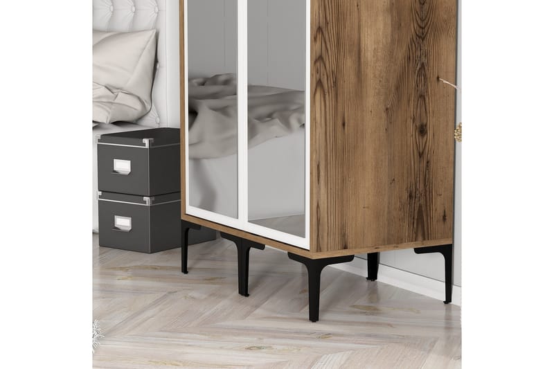Kumsal Garderobe med Speil - Brun/Hvit - Oppbevaring - Klesoppbevaring - Garderober & garderobesystem