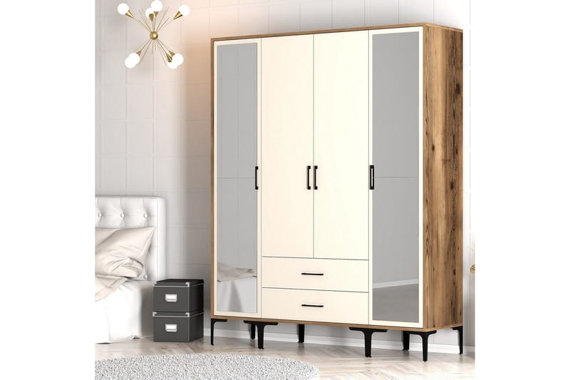 Kumsal Garderobe med Speil - Cream - Oppbevaring - Klesoppbevaring - Garderober & garderobesystem