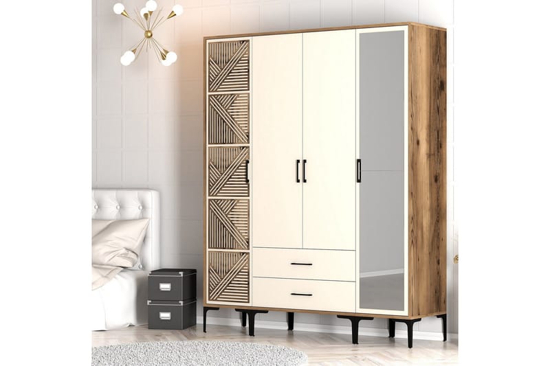 Kumsal Garderobe med Speil - Cream - Oppbevaring - Klesoppbevaring - Garderober & garderobesystem