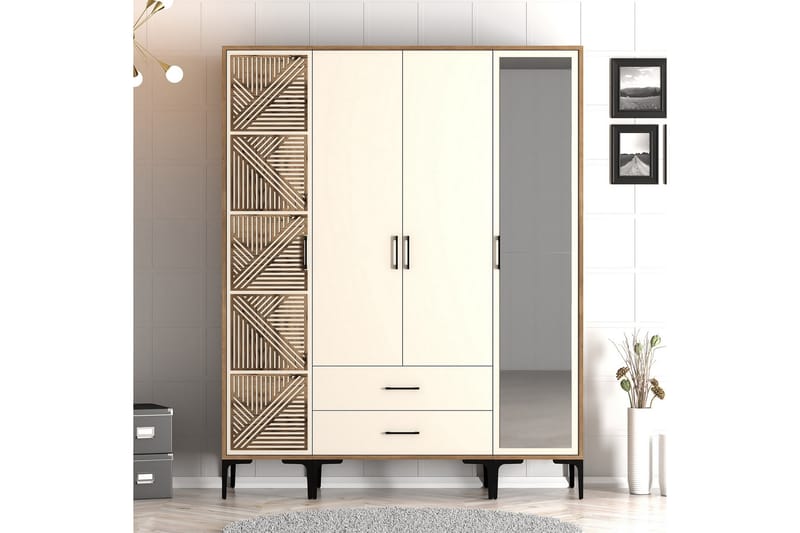 Kumsal Garderobe med Speil - Cream - Oppbevaring - Klesoppbevaring - Garderober & garderobesystem