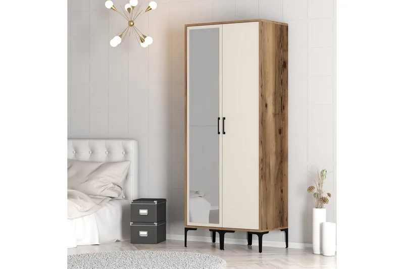 Kumsal Garderobe med Speil - Cream - Oppbevaring - Klesoppbevaring - Garderober & garderobesystem