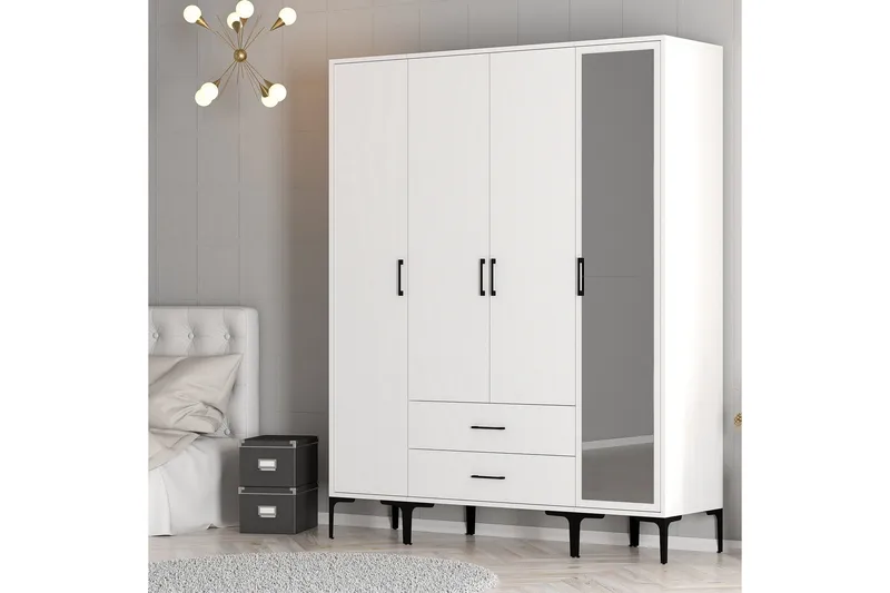 Kumsal Garderobe med Speil - Hvit - Oppbevaring - Klesoppbevaring - Garderober & garderobesystem