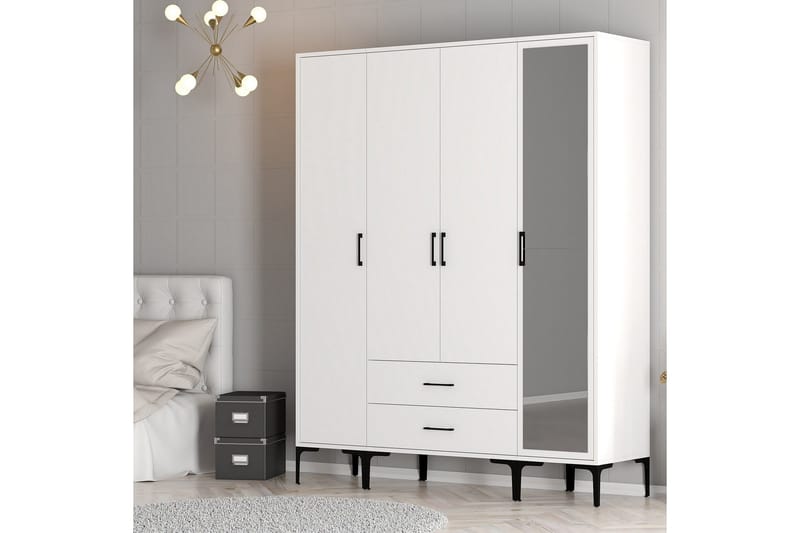 Kumsal Garderobe med Speil - Hvit - Oppbevaring - Klesoppbevaring - Garderober & garderobesystem