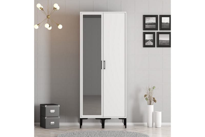 Kumsal Garderobe med Speil - Hvit - Oppbevaring - Klesoppbevaring - Garderober & garderobesystem