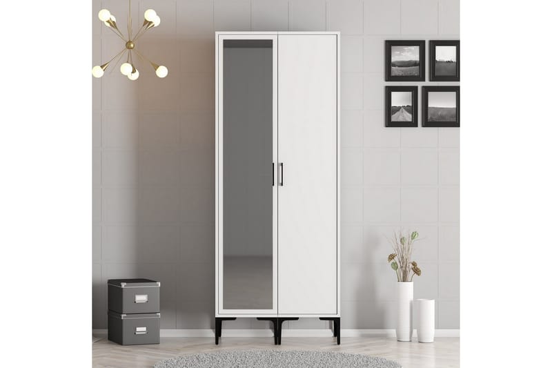 Kumsal Garderobe med Speil - Hvit - Oppbevaring - Klesoppbevaring - Garderober & garderobesystem