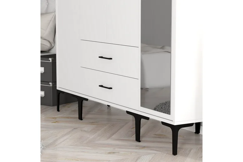 Kumsal Garderobe med Speil - Hvit - Oppbevaring - Klesoppbevaring - Garderober & garderobesystem