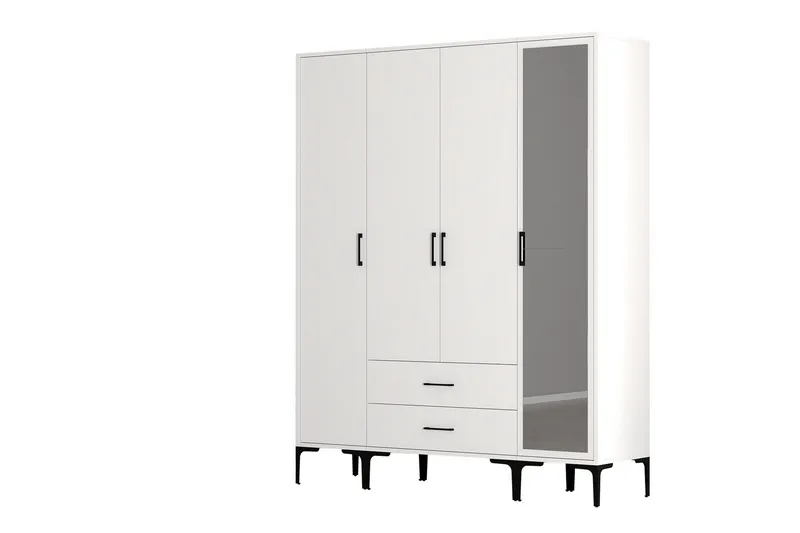 Kumsal Garderobe med Speil - Hvit - Oppbevaring - Klesoppbevaring - Garderober & garderobesystem