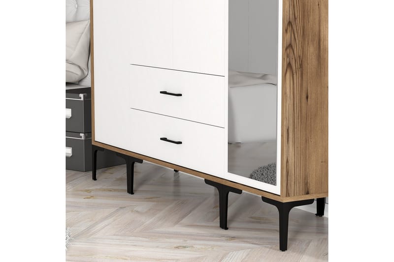 Kumsal Garderobe med Speil - Hvit/Brun - Oppbevaring - Klesoppbevaring - Garderober & garderobesystem