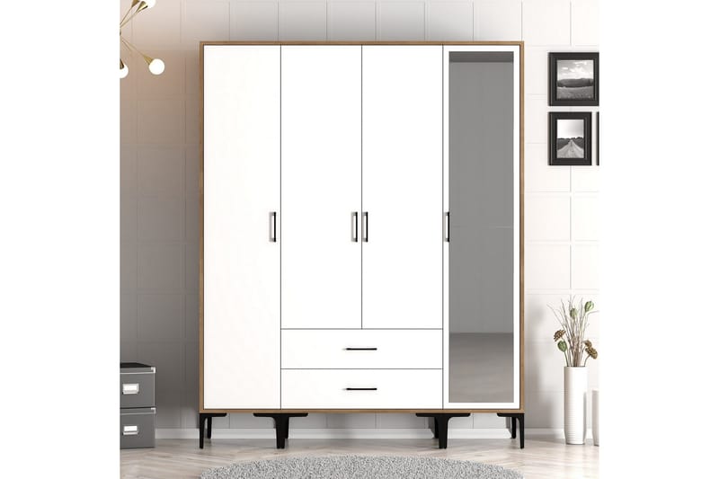 Hvit/Brun Kumsal Garderobe med Speil