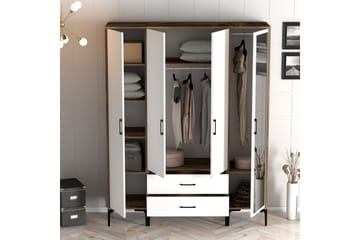 Kumsal Garderobe med Speil - Hvit/Brun - Oppbevaring - Klesoppbevaring - Garderober & garderobesystem
