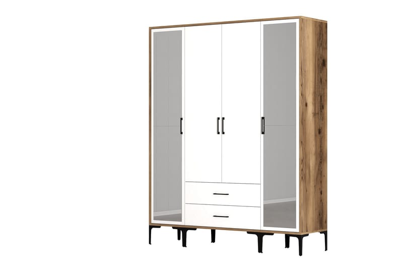 Kumsal Garderobe med Speil - Hvit/Brun - Oppbevaring - Klesoppbevaring - Garderober & garderobesystem