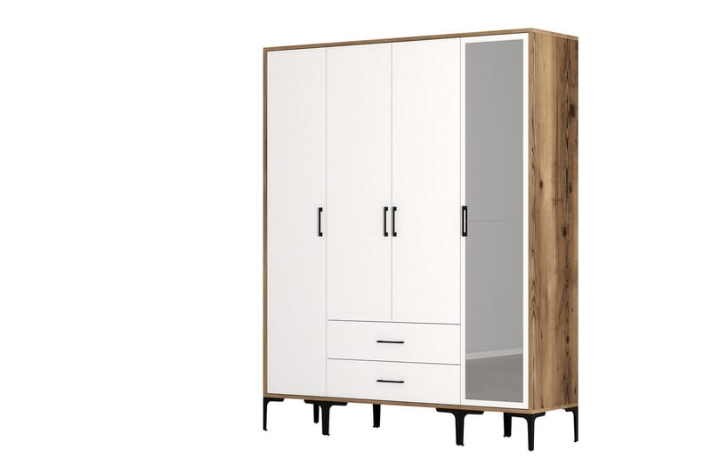 Kumsal Garderobe med Speil - Hvit/Brun - Oppbevaring - Klesoppbevaring - Garderober & garderobesystem
