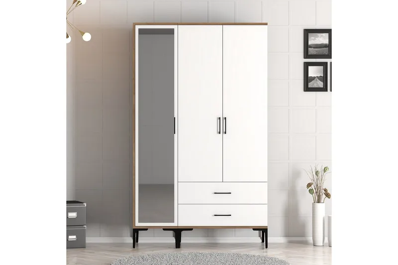 Kumsal Garderobe med Speil i Tre, Brun|Hvit