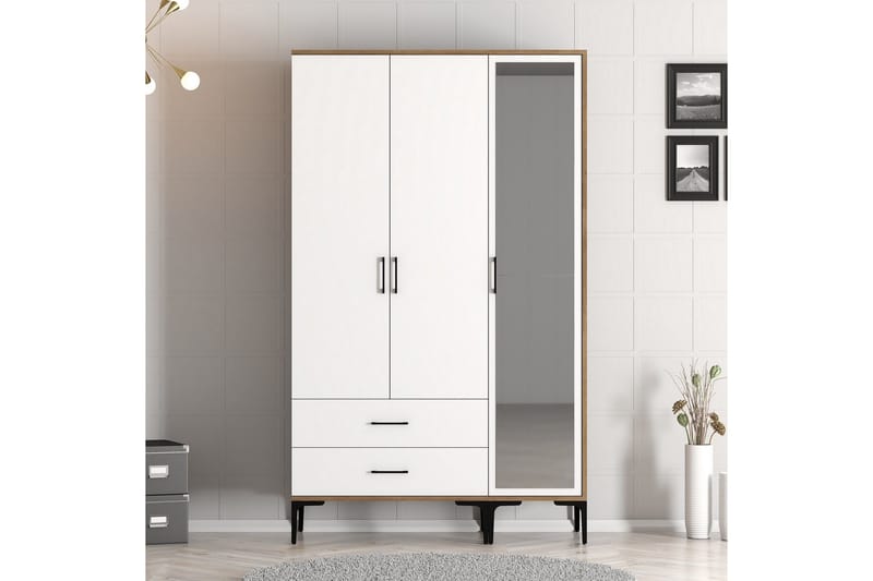 Kumsal Garderobe med Speil i Tre - Brun|Hvit - Oppbevaring - Klesoppbevaring - Garderober & garderobesystem