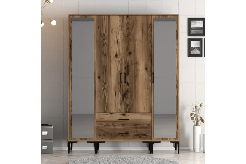 Kumsal Garderobe med Speil, Valnøtt