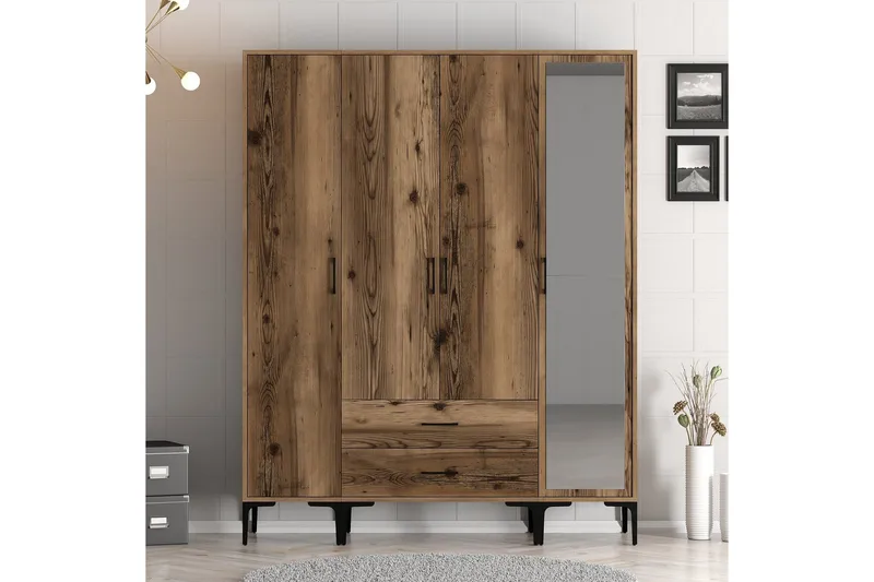 Kumsal Garderobe med Speil, Valnøtt