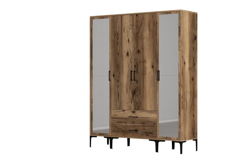 Kumsal Garderobe med Speil - Valnøtt - Oppbevaring - Klesoppbevaring - Garderober & garderobesystem