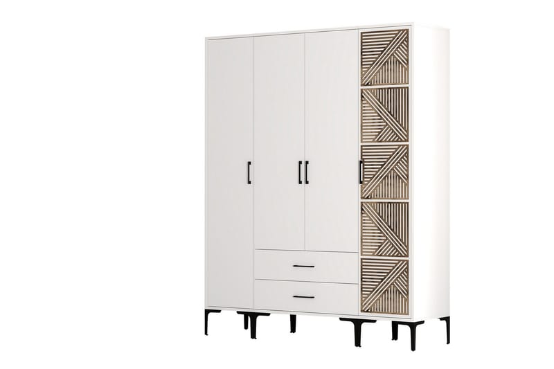 Kumsal Garderobeskap 160 cm i Malt Tre - Hvit - Oppbevaring - Klesoppbevaring - Garderober & garderobesystem