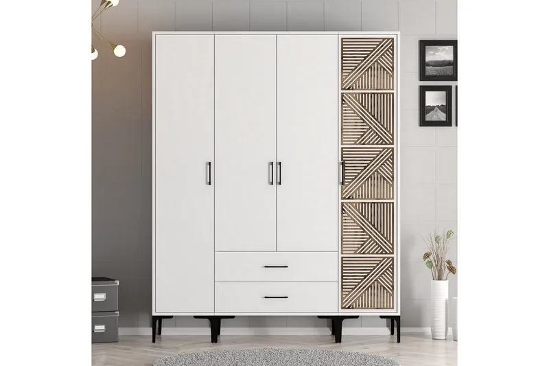 Kumsal Garderobeskap 160 cm i Malt Tre, Hvit