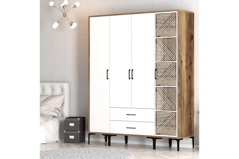Kumsal Garderobeskap 160 cm i Malt Tre - Hvit - Oppbevaring - Klesoppbevaring - Garderober & garderobesystem