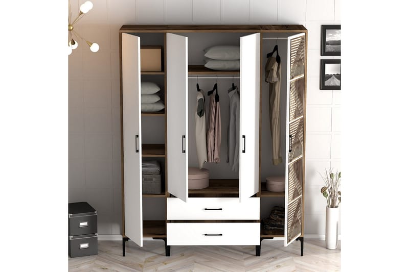 Kumsal Garderobeskap 160 cm i Malt Tre - Hvit - Oppbevaring - Klesoppbevaring - Garderober & garderobesystem