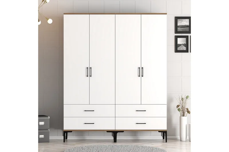 Kumsal Garderobeskap 160 cm i Tre, Hvit