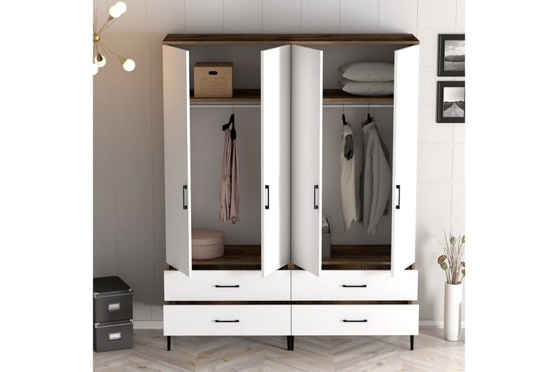 Kumsal Garderobeskap 160 cm i Tre - Hvit - Oppbevaring - Klesoppbevaring - Garderober & garderobesystem