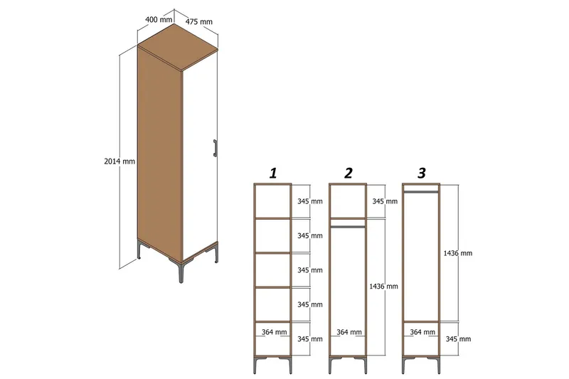 Kumsal Garderobeskap 40 cm i Tre og Glass - Brun - Oppbevaring - Klesoppbevaring - Garderober & garderobesystem
