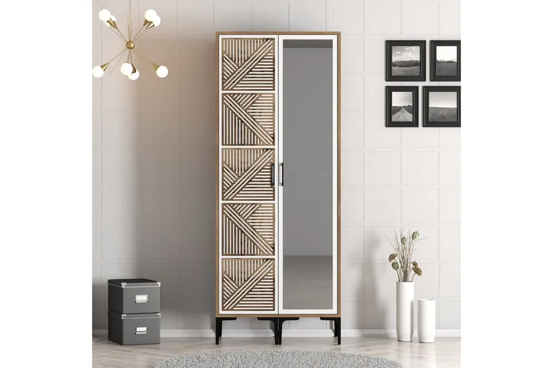 Kumsal Garderobeskap med Speil 80 cm i Tre, Brun