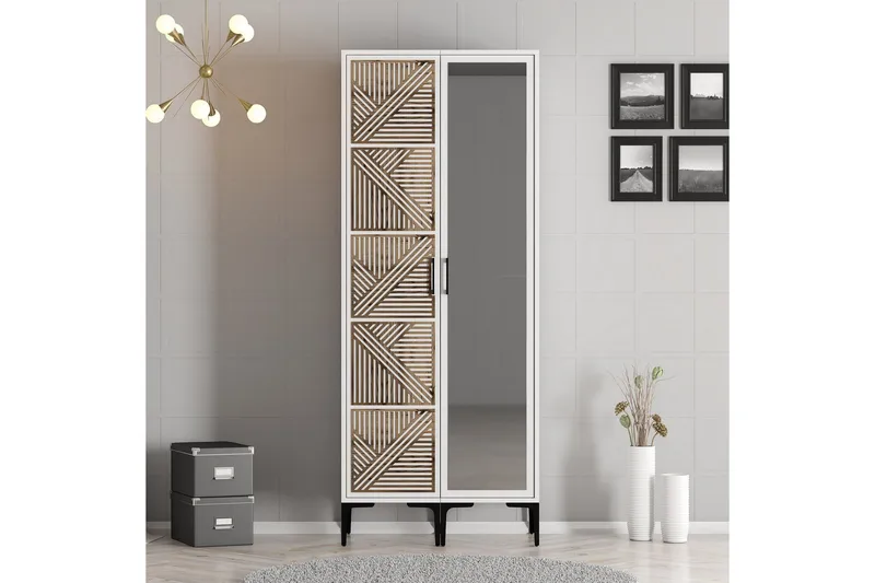 Kumsal Garderobeskap med Speil 80 cm i Tre, Hvit