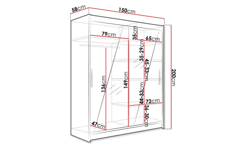 Leila Garderobe + LED - Hvit - Oppbevaring - Klesoppbevaring - Garderober & garderobesystem