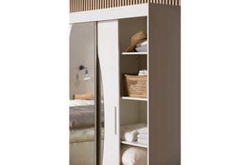 Leila Garderobe 150 cm med Skyvedør Rundt Speil | Hvit - Hvit - Oppbevaring - Klesoppbevaring - Garderober & garderobesystem