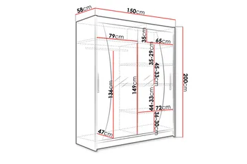 Leila Garderobe 150 cm Skyvedører Bøyd Speil - Eik - Oppbevaring - Klesoppbevaring - Garderober & garderobesystem