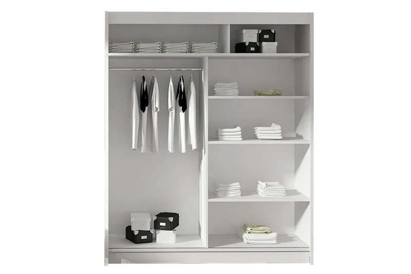 Leila Garderobe 150 cm Skyvedører Bøyd Speil - Hvit - Oppbevaring - Klesoppbevaring - Garderober & garderobesystem