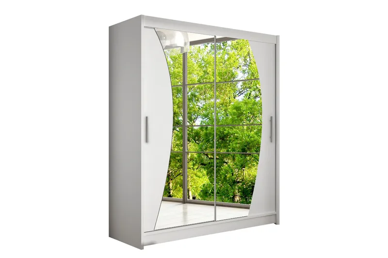 Leila Garderobe 150 cm Skyvedører Bøyd Speil, Hvit