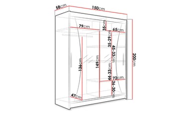 Leila Garderobe 150 cm Skyvedører Buet Speil - Eik - Oppbevaring - Klesoppbevaring - Garderober & garderobesystem
