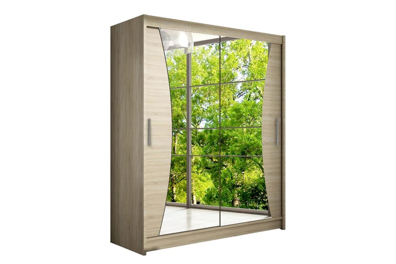 Leila Garderobe 150 cm Skyvedører Buet Speil - Eik - Oppbevaring - Klesoppbevaring - Garderober & garderobesystem