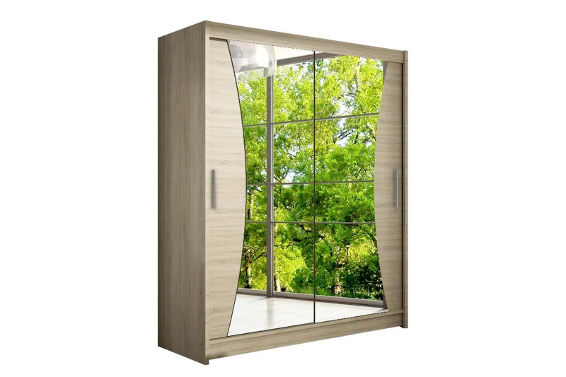 Leila Garderobe 150 cm Skyvedører Buet Speil, Eik