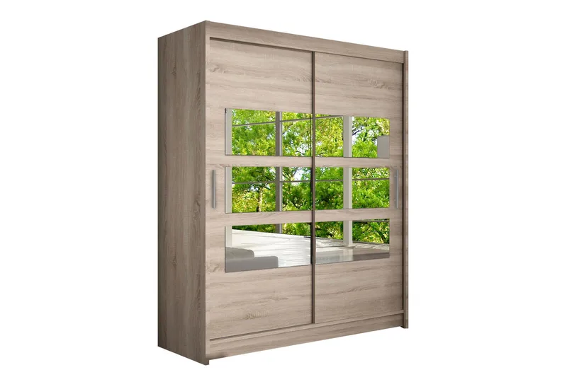 Leila Garderobe 150 cm Skyvedører Delt Speil - Eik - Oppbevaring - Klesoppbevaring - Garderober & garderobesystem