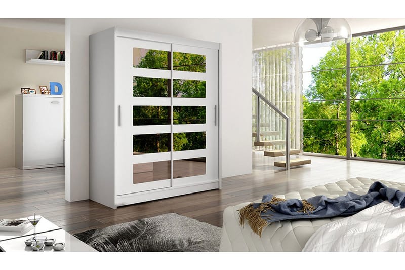Leila Garderobe 150 cm Skyvedører Delt Speil - Hvit - Oppbevaring - Klesoppbevaring - Garderober & garderobesystem